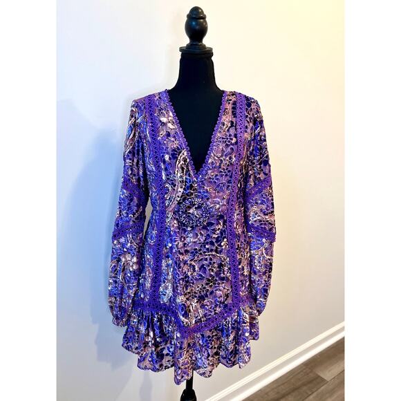 Hemant and Nandita Viha Short Dress in Purple Size XS Embroidered Beaded Lined - Picture 2 of 5